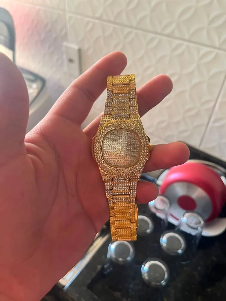 Relógio de Quartzo Diamante Dourado 