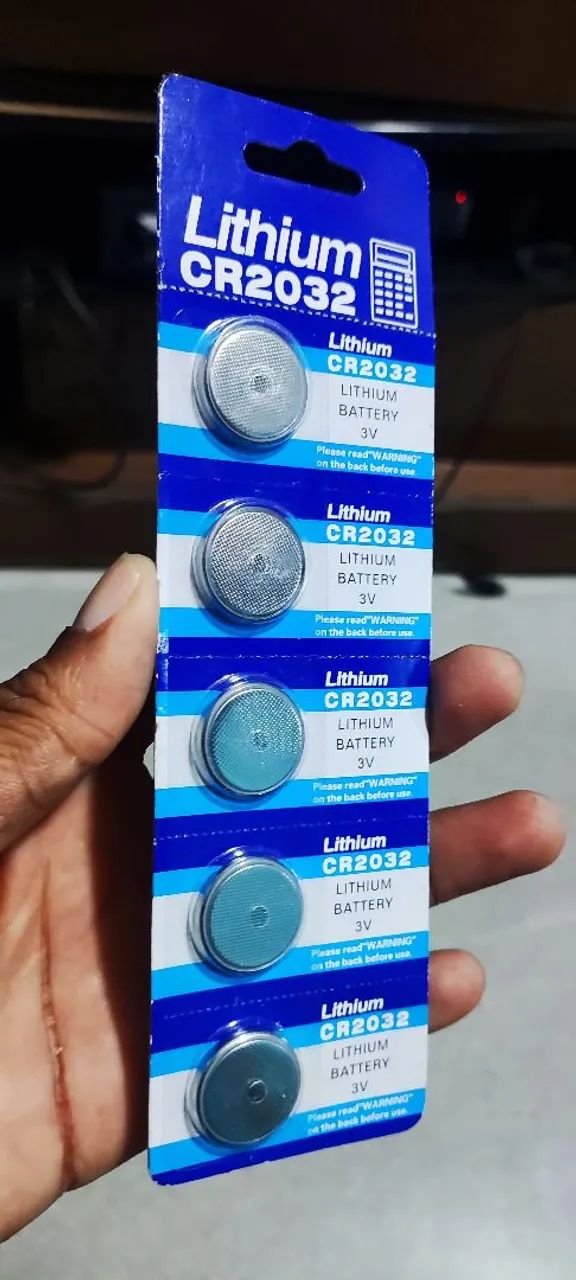 Cartela bateria CR2032, cartela com 5 unidades 