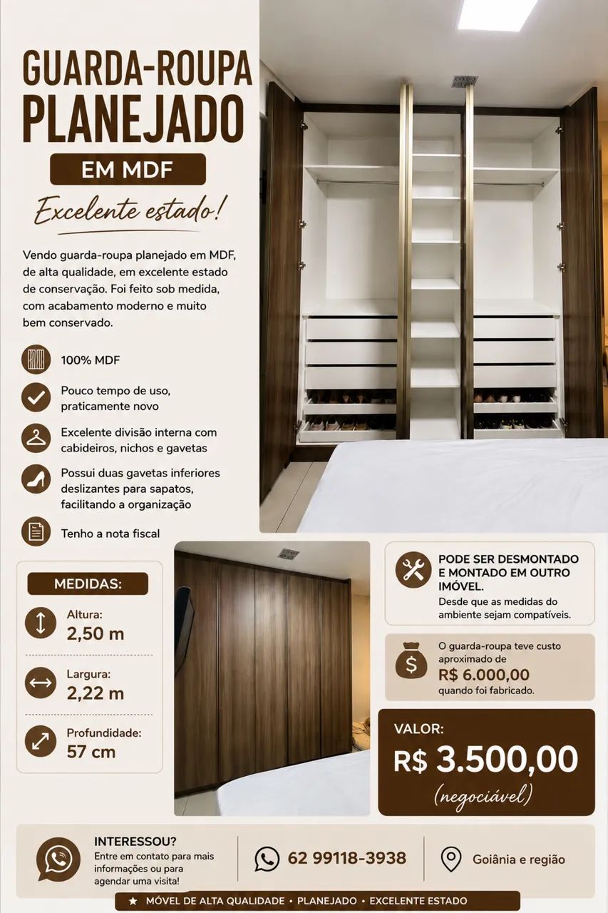 Guarda-roupa planejado em MDF - Excelente estado