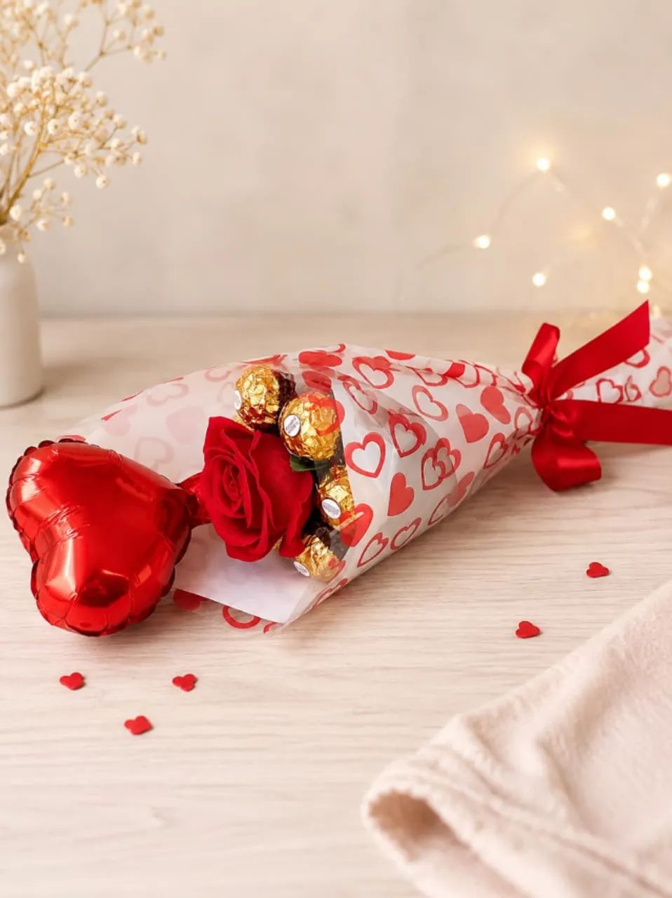 Kit Presente Dia dos Namorados com Pelúcia Coração Rosas Vermelhas e Chocolates - Foto 5