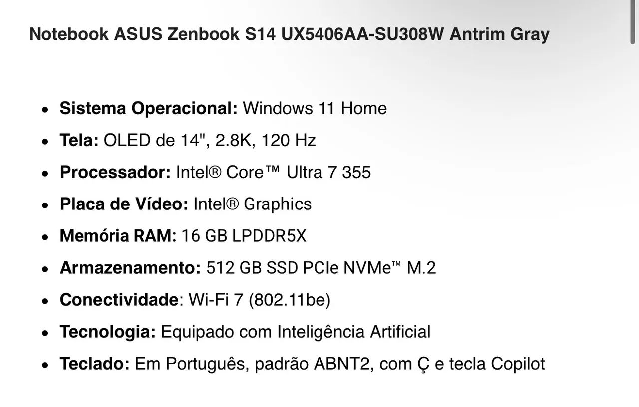 Notebook ASUS Zenbook S14 