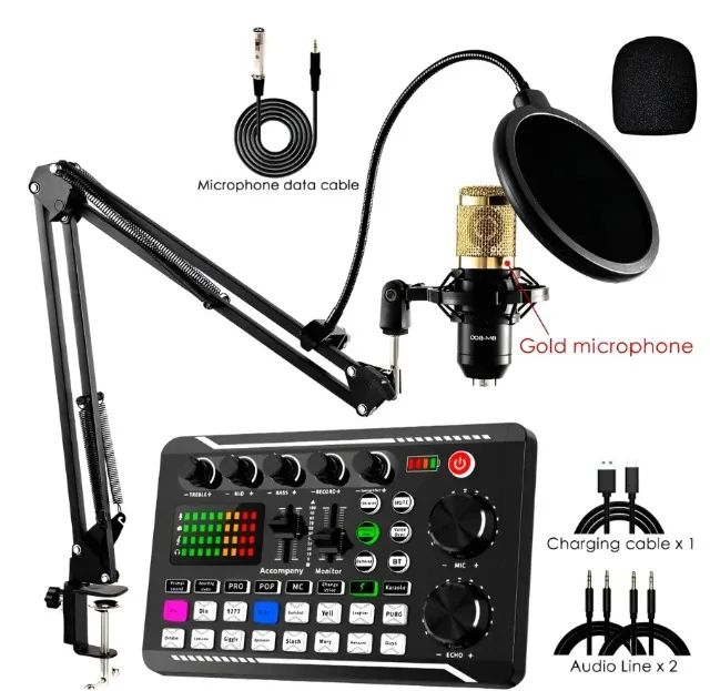 Microfone Bm800 Com Braço Articulado + Kit Interface Mesa V8 - Semi novo