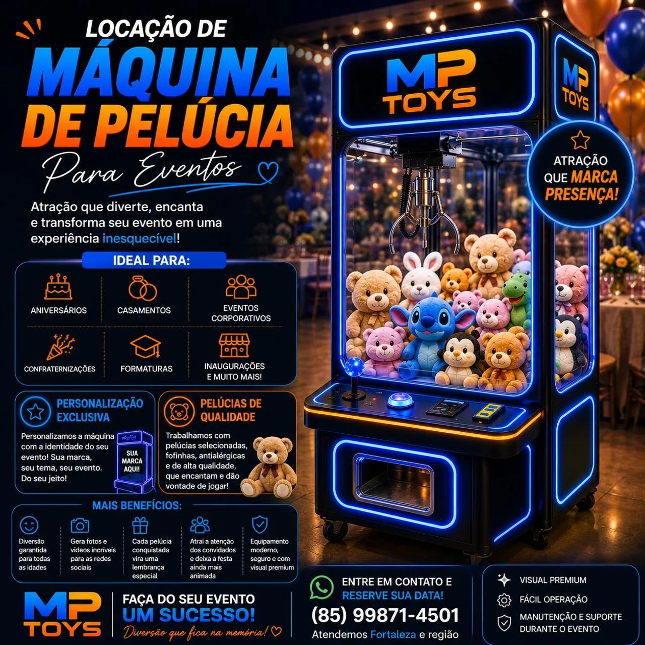 Aluguel de máquina de pelúcia para evento