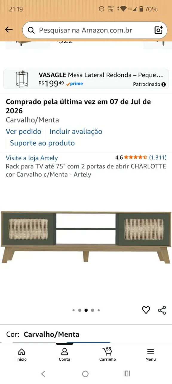 Vendo Rack para tv até 75 polegadas Charlotte duas portas de abrir cor carvalho e menta  - Foto 2
