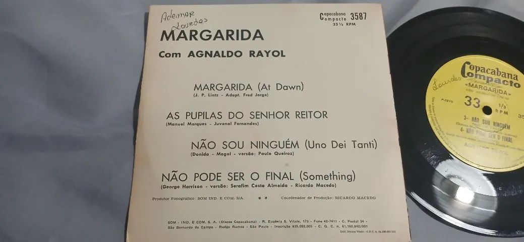 Compacto Agnaldo Rayol Margarida Copacabana 33 1/3 Rpm - Foto 2