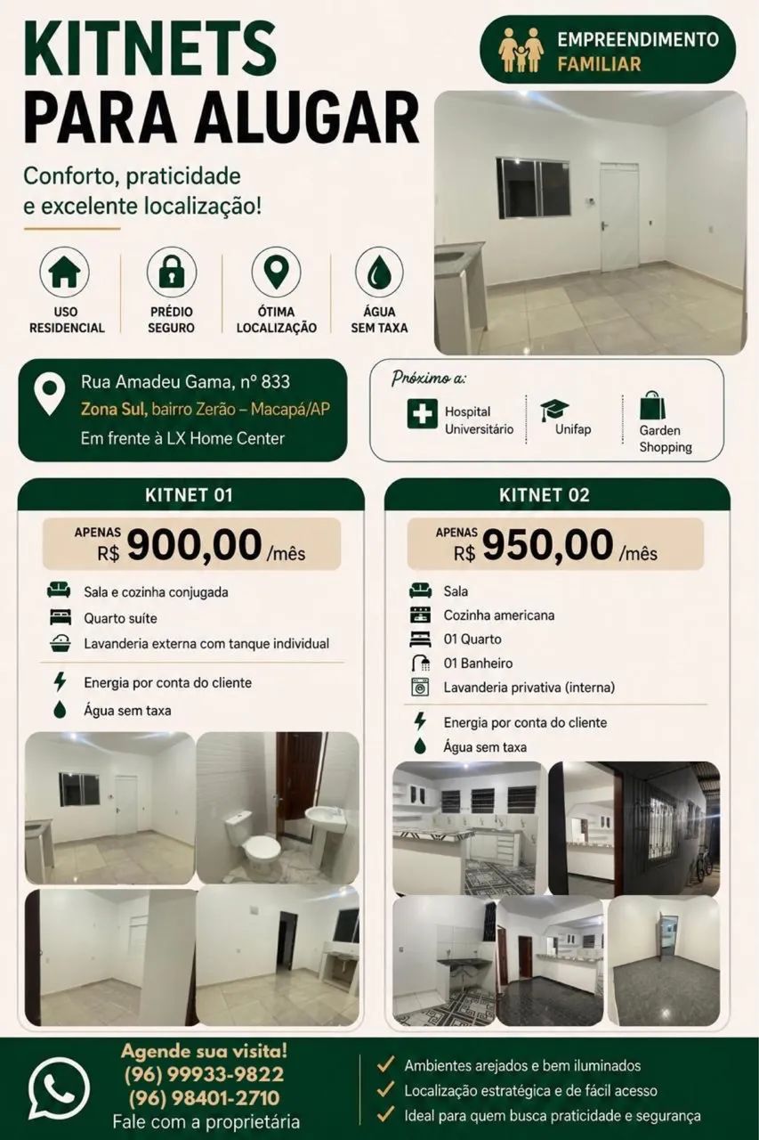 Apartamentos Kitnet Aluguel - Universidade | Zerão | Marco Zero