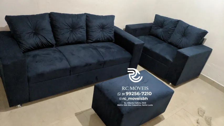 Sofá 2 e tres lugares com Puff Suede D33 Confortável Direto da Fábrica - Foto 4