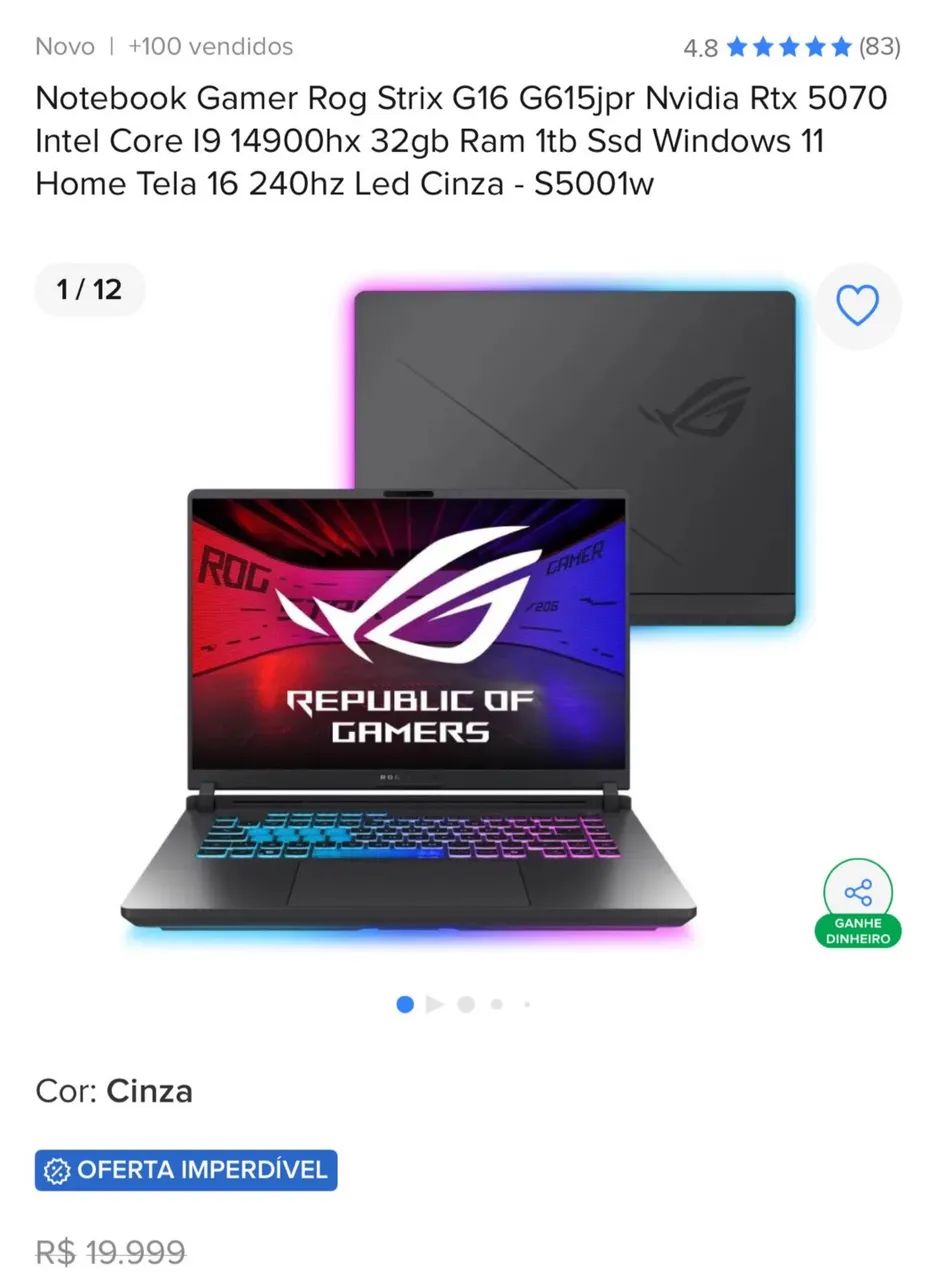 Notebook Gamer Rog Strix G16