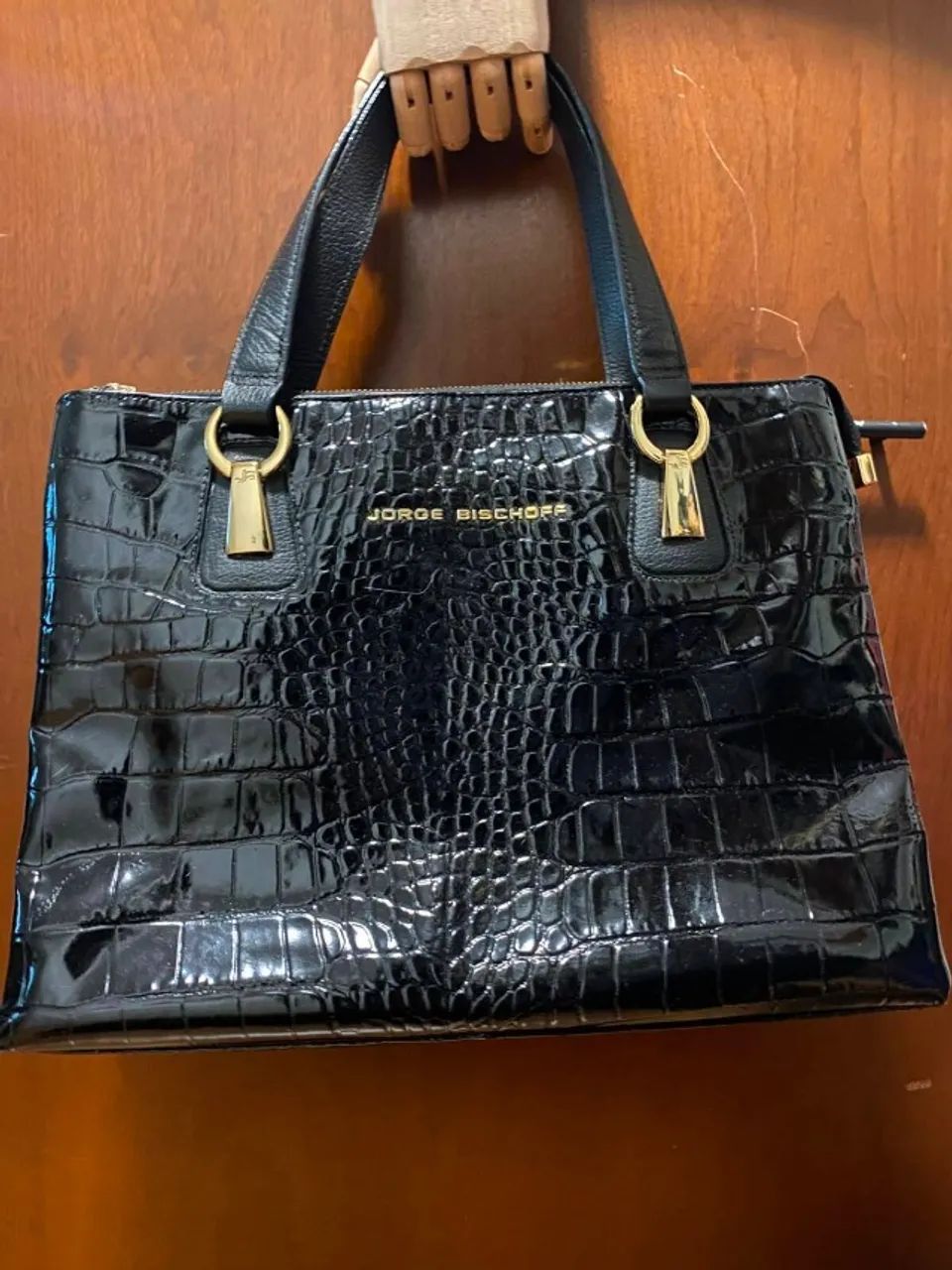 Bolsa Couro Jorge Bischoff Croco preta