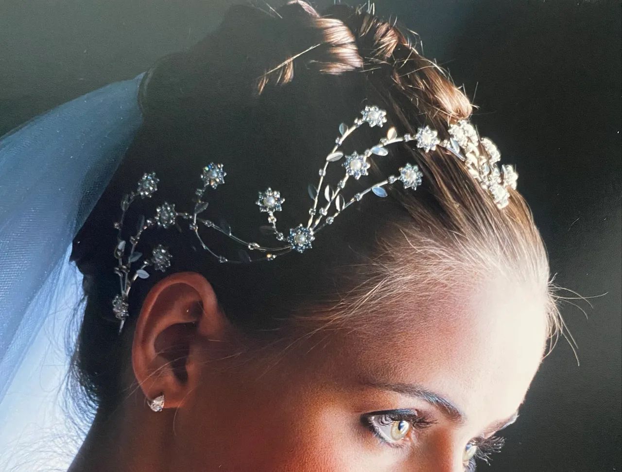 Tiara de Noiva Floral Dourada com Pérolas e Cristais / Grinalda Boho 