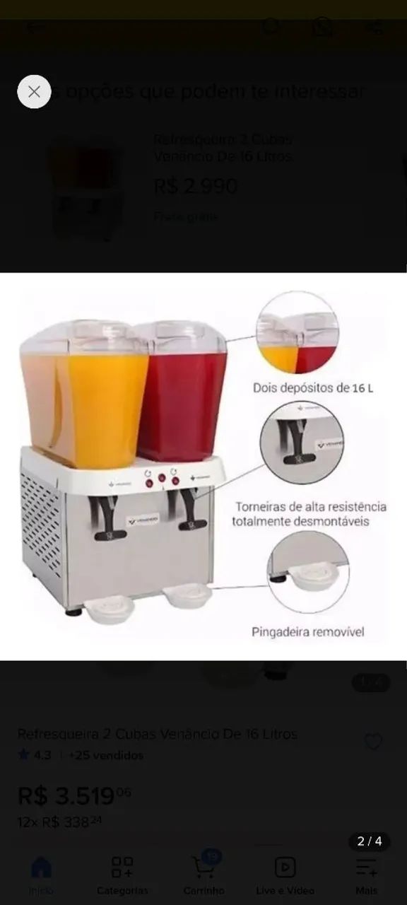 REFRESQUEIRA 2 CUBAS 16L - 220V - 32L TOTAL - INOX - Foto 3