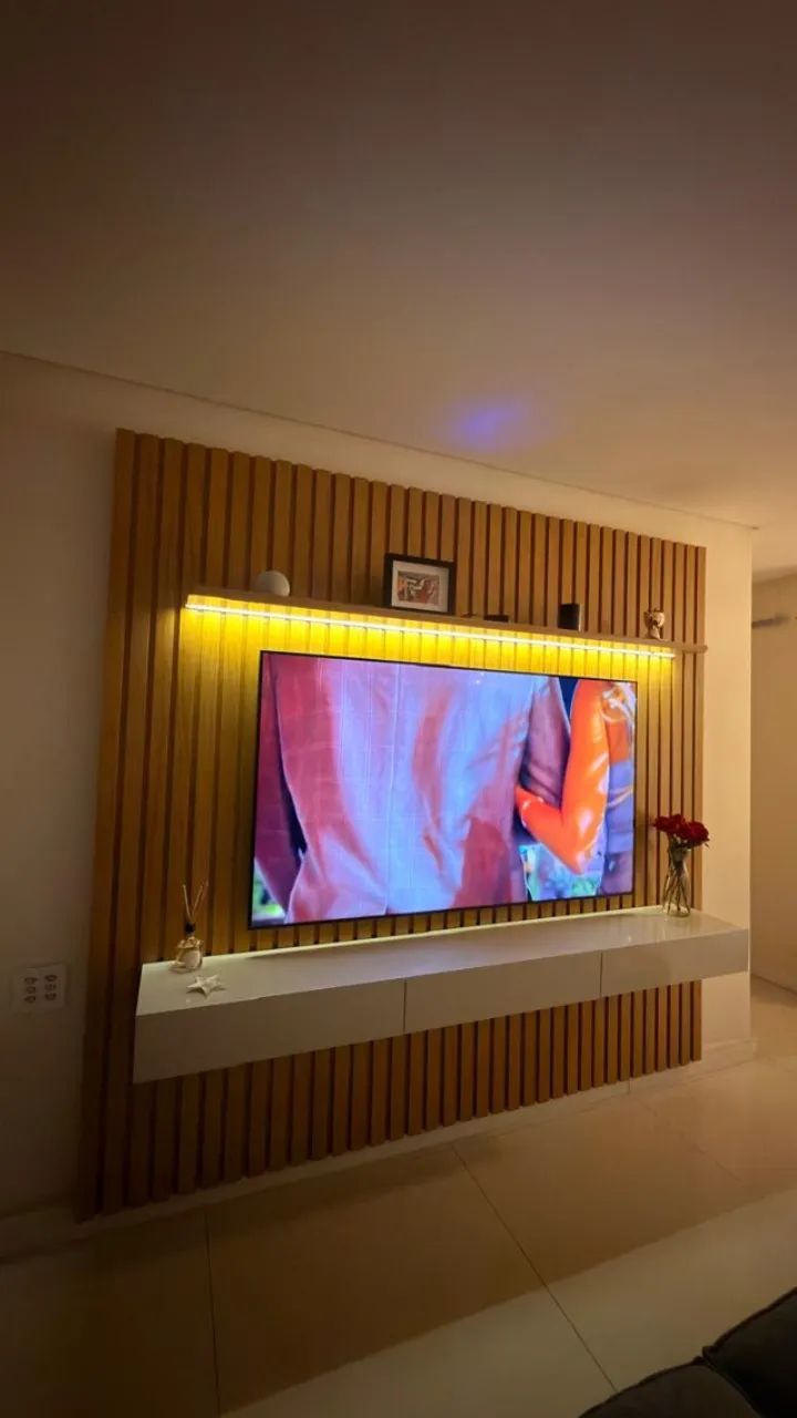 Rack com Painel Ripado para TV até 75 Polegadas com LED 100% MDF 217CMX228,CM 3 Gavetas - Foto 3