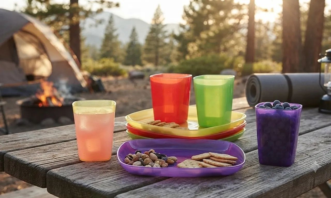 Kit de pratos e copos Decathlon (4 de cada) 