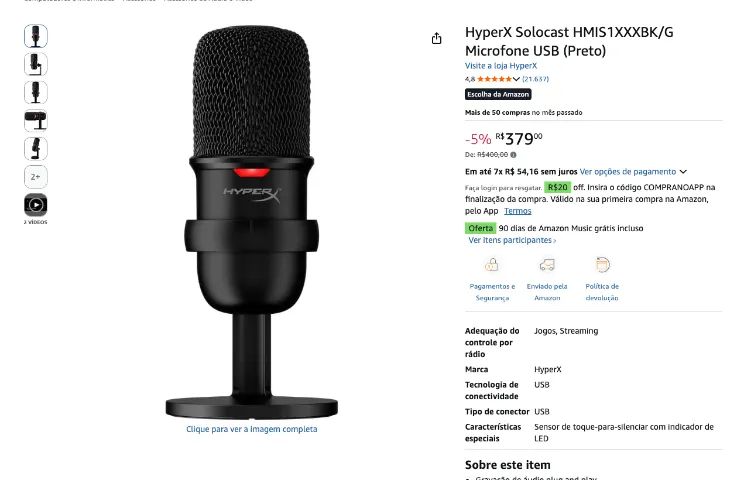 Microfone HyperX Solocast Branco - Foto 2
