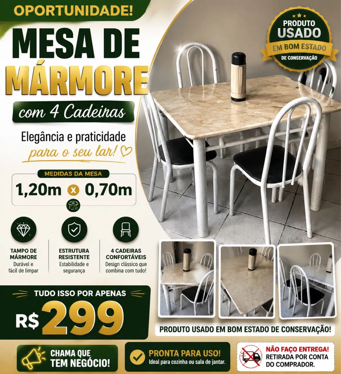 Mesa de Mármore com 4 cadeiras - Foto 4