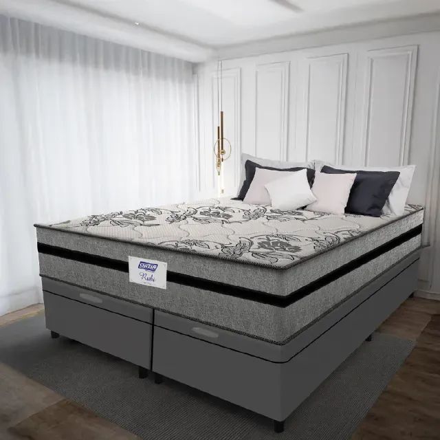 Cama Base Box Baú e Colchão Resistance King Cinza Suede