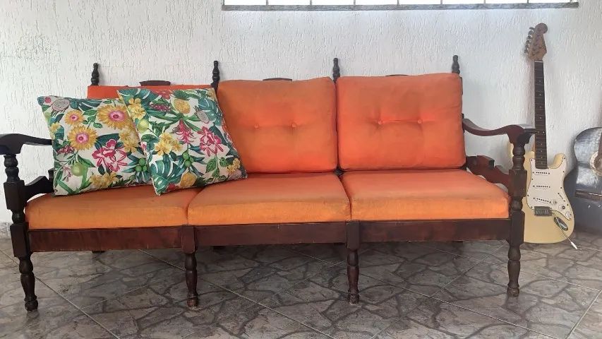 Conjunto de sofá e poltronas rusticos + 4 almofadas impermeaveis65568086815362120