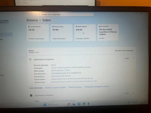 Notebook Lenovo IdeaPad 3 i3 11ª geração | 8GB RAM | SSD | Rápido e Impecável - Foto 4
