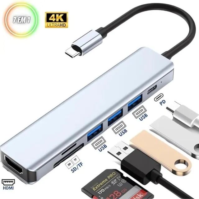 Hub usb com Hdmi tipo c 7/1 4k Compativel, Mac iphone ipad android notbook