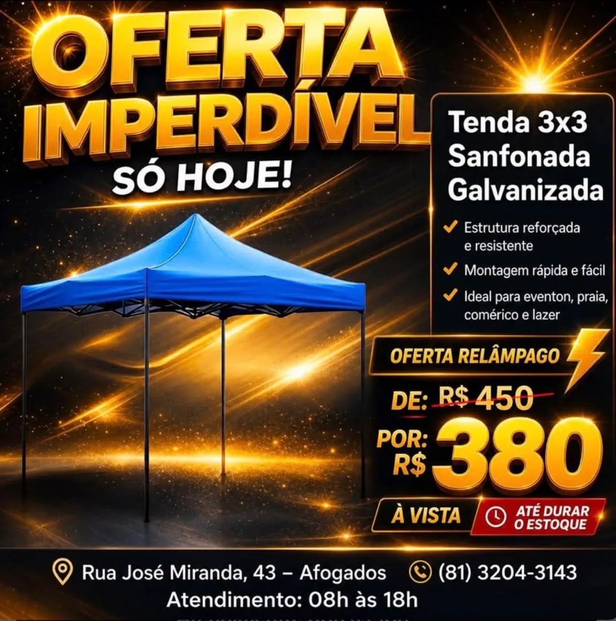 Tenda 3x3 sanfonada linha Premium 