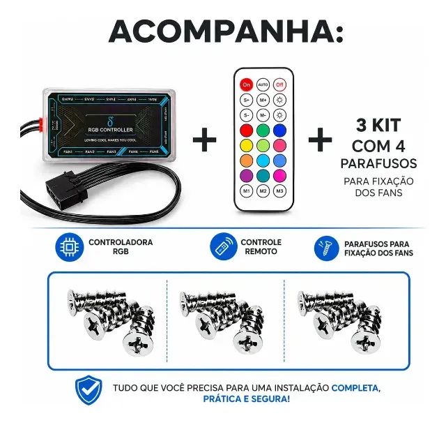KIT 3 FANS E CONTROLADORA PRETA OU BRANCA  - Foto 3