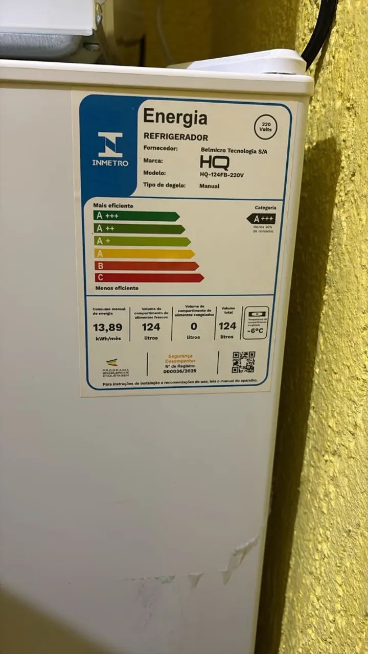 FRIGOBAR 124L - 220V - BRANCO - NA GARANTIA - CATEGORIA A+++ 