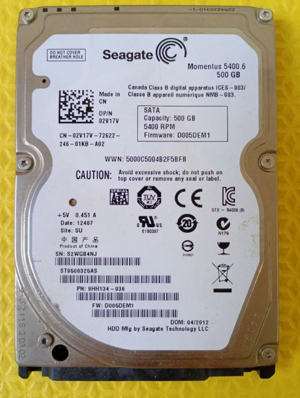 HD SEAGATE MOMENTUS ST9500325AS 500GB