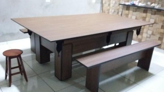 Mesa Charme de Bilhar e Jantar Cor Imbuia Tecido Laranja Mod. HGBT5982 - Foto 2
