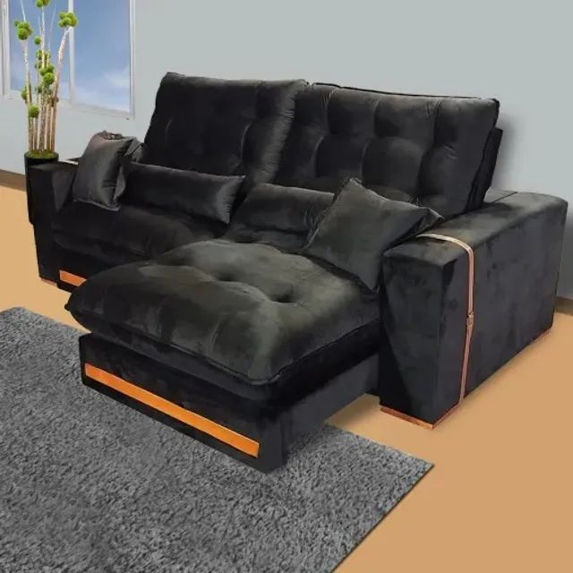 Sofá Retratil e reclinavel 36 cm de pilow largura 2,50 Luxo LInho ou veludo