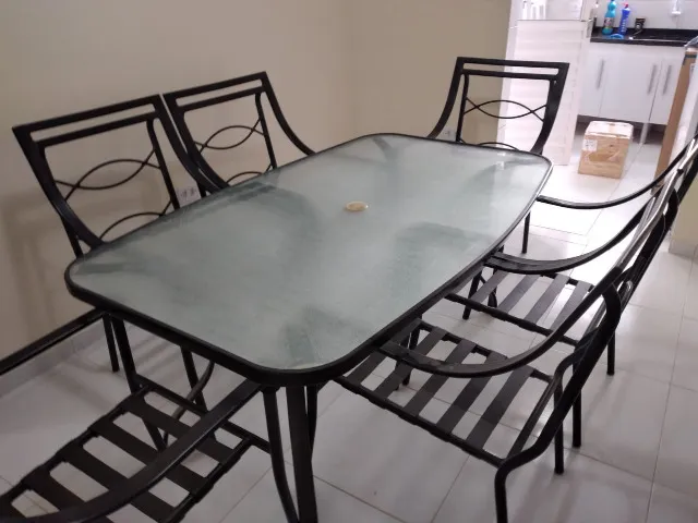 MESA TAMPA DE VIDRO 6 CADEIRAS