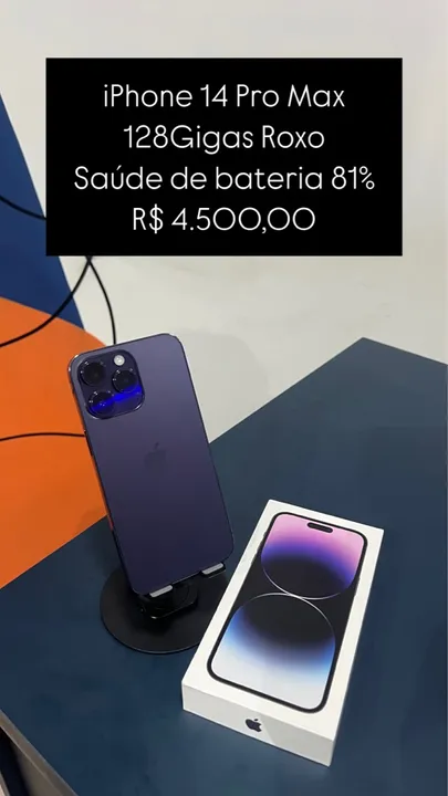 iPhone 14 Pro Max 128Gb Roxo Saúde de Bateria 84% R$ 4.600,00