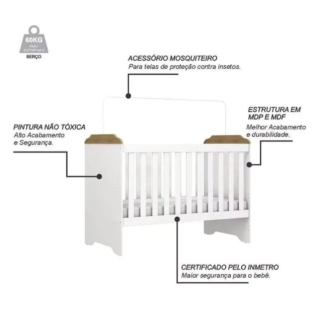 Berço Americano Minicama 3 em 1 Mel Madeira Grão de Gente - Foto 4
