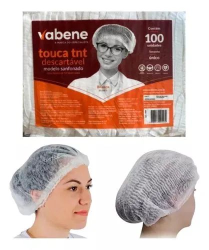 Touca Sanfonada Descartável Vabene Branca TNT C/100 Unidades EPI