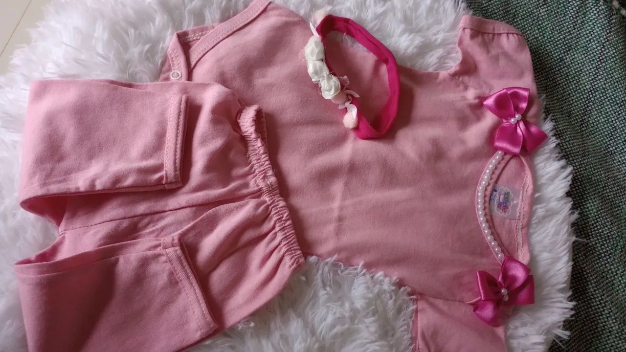Conjunto Bebê Menina Rosa e lilás - Body e Calça com faixinha  - Foto 3