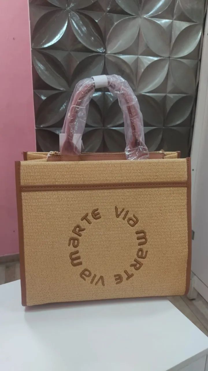 Bolsa Tote Palha Grande Bege Claro-caramelo Ref: B1-121-01