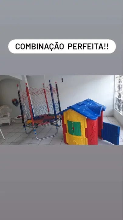 Brinquedos infantis: Cama elástica e casinha para brincar!