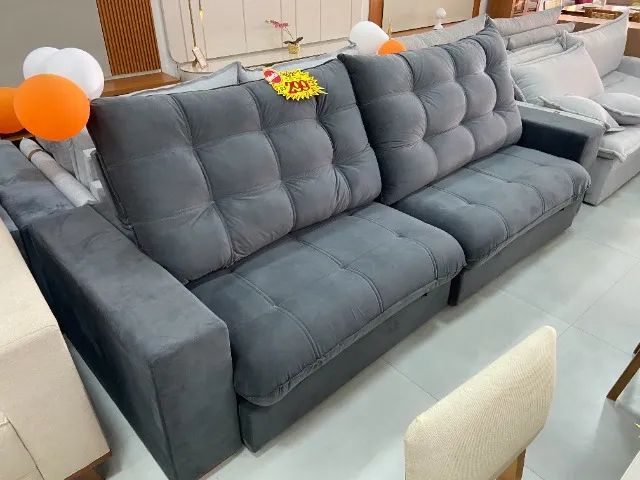 Sofá Retrátil 2,90m Cinza Chumbo com Molas Ensacadas - Conforto Máximo! 
