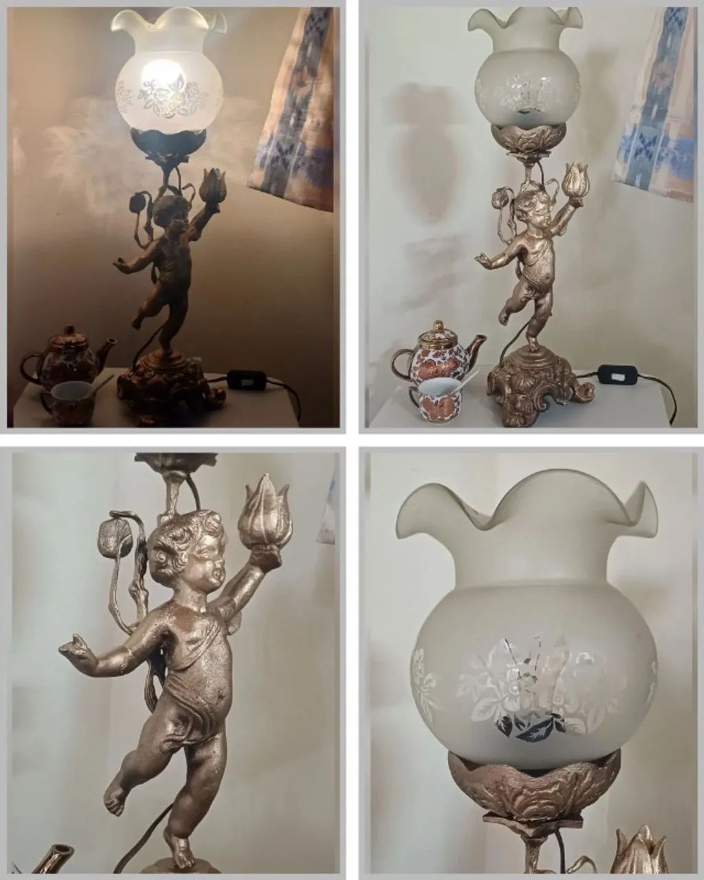 Abajur em Bronze - Luminária Anjo Querubim Vintage - Foto 2