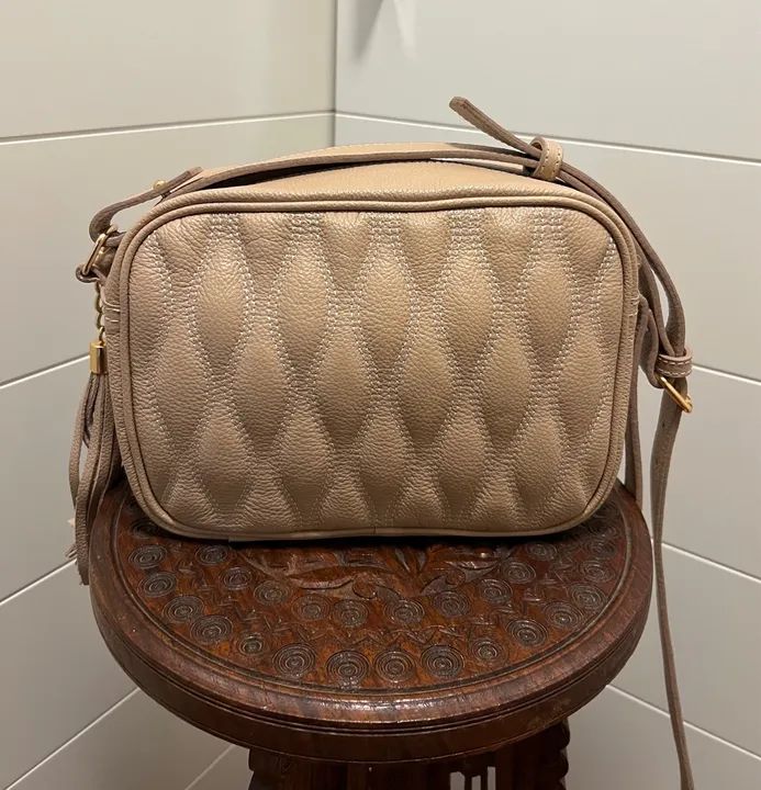 Bolsa de ombro bege, couro legítimo - Foto 6