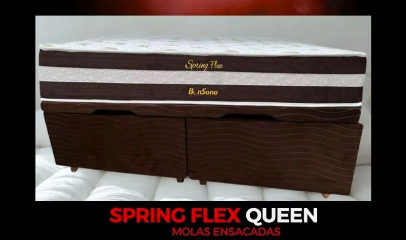 Bau queen cama completa Base bau e colchão queen bonsono