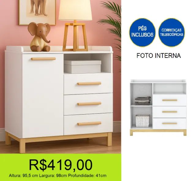 Comoda infantil com reforço excelente