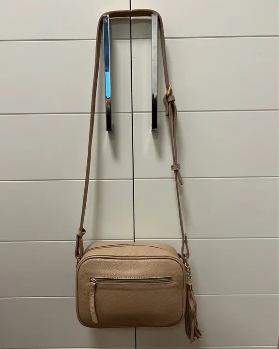Bolsa de ombro bege, couro legítimo - Foto 4