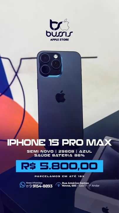 iPhone 15 Pro Max 256 Gigas Azul Semi novo promoção 