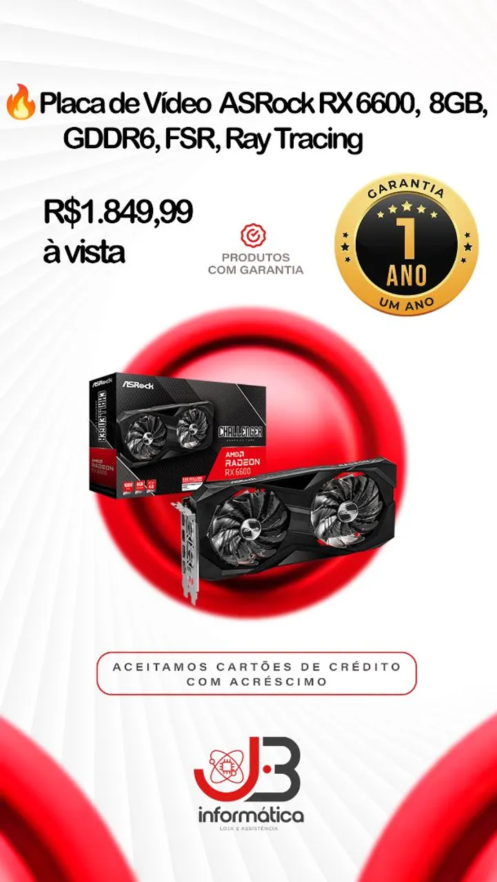 Placa de Vídeo ASRock RX 6600 8GB GDDR6 - Ray Tracing