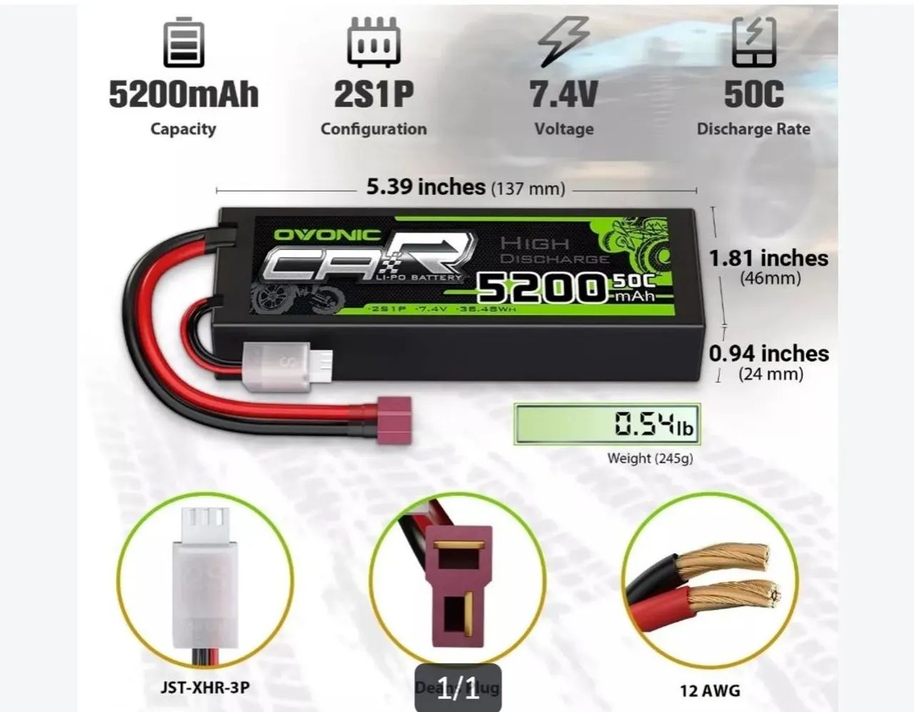 Bateria lipo ovonic 2s 5200mah 50c - zerada!