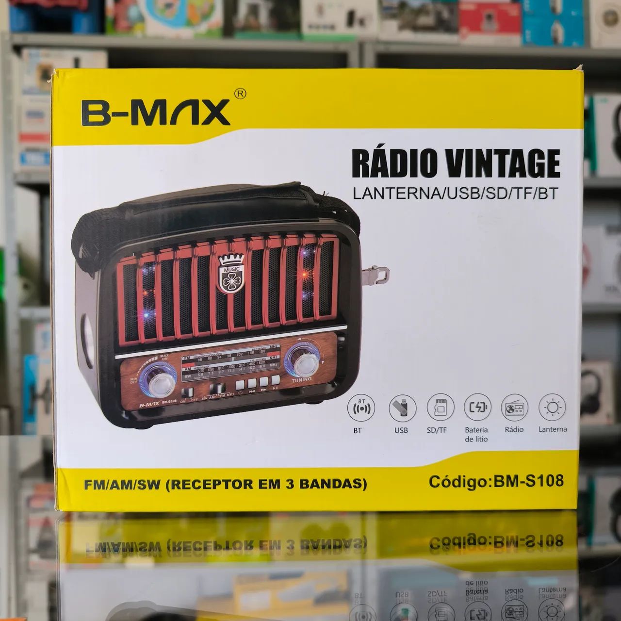 Rádio FM AM Vintage Com Bluetooth e Lanterna 