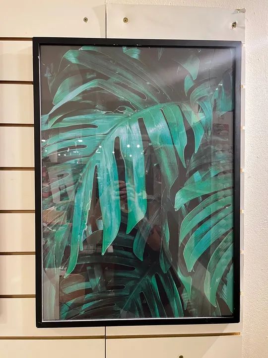 Quadro em vidro folhas verdes 50x70 cm