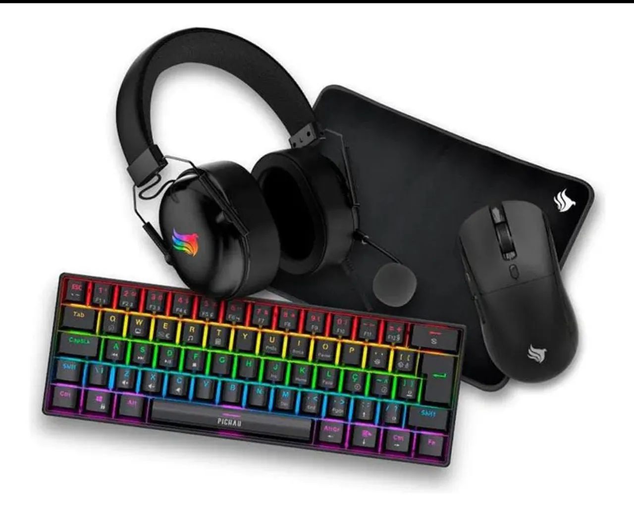 Mouse, Teclado, Headset e mousepad gamer.
