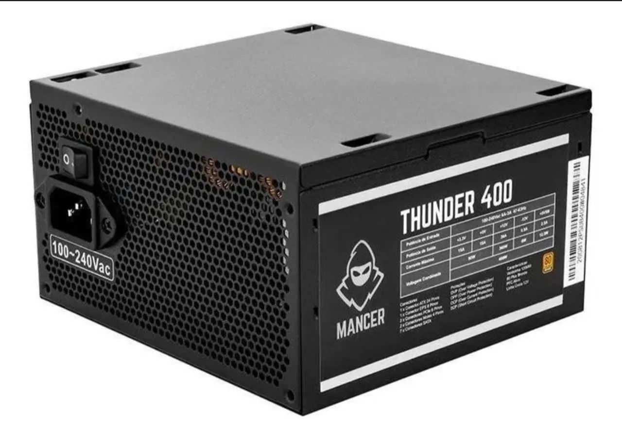 Mancer Thunder 400W 80 Plus Bronze, modelo MCR-THR400-BL01, cor