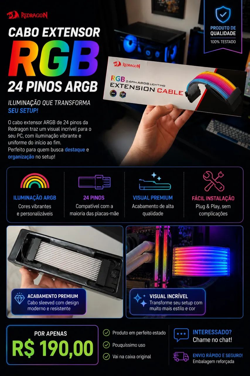 Cabo extensor RGB Redragon 24 pinos 